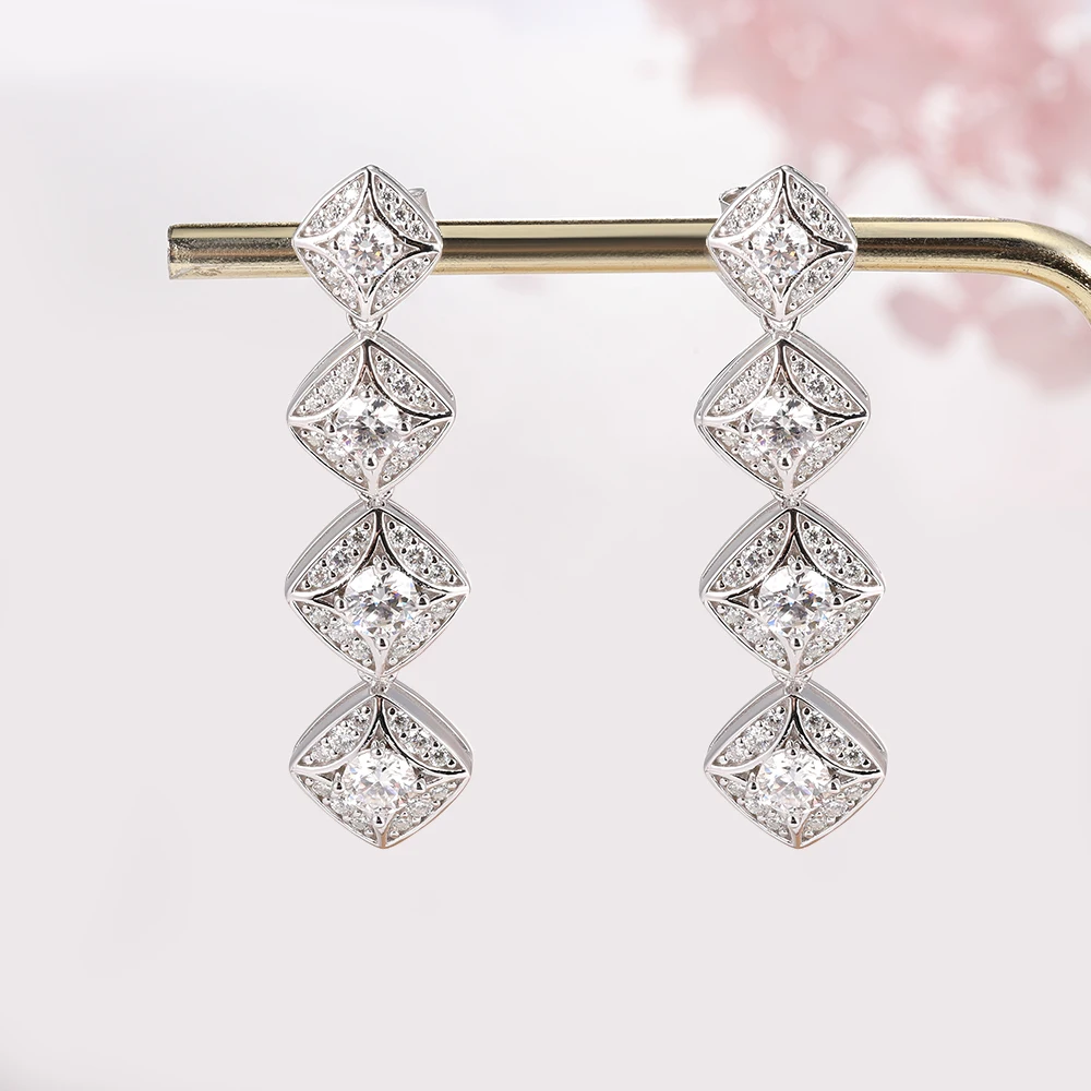 

TYYL Роскошные длинные серьги-капли с муассанитом и сахарным кубиком для женщин, серебро 925 пробы, подвеска для свадебного мероприятия, висячие украшения для ушей, подарки