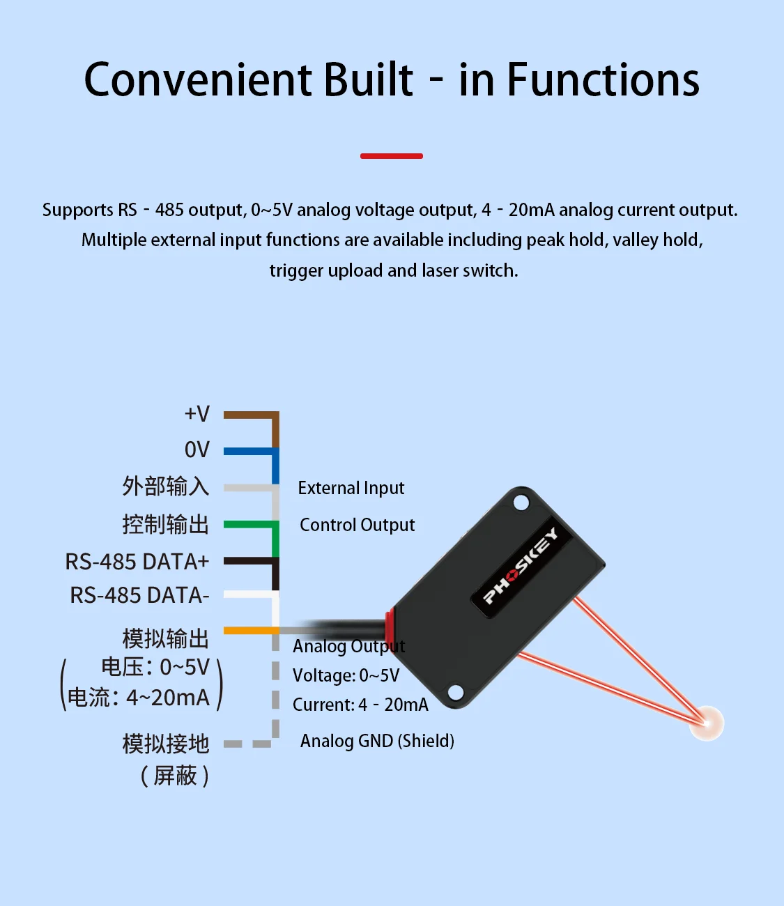 Laser displacement sensor distance‑measuring sensor analog quantity PDL485 thickness detection