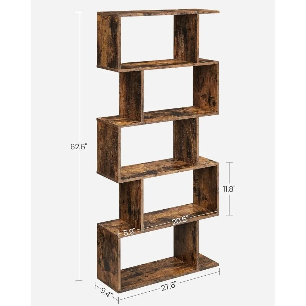 5-Tier Bookshelf, Display Shelf and Room Divider, Freestanding Decorative Storage Shelving, Rustic Brown