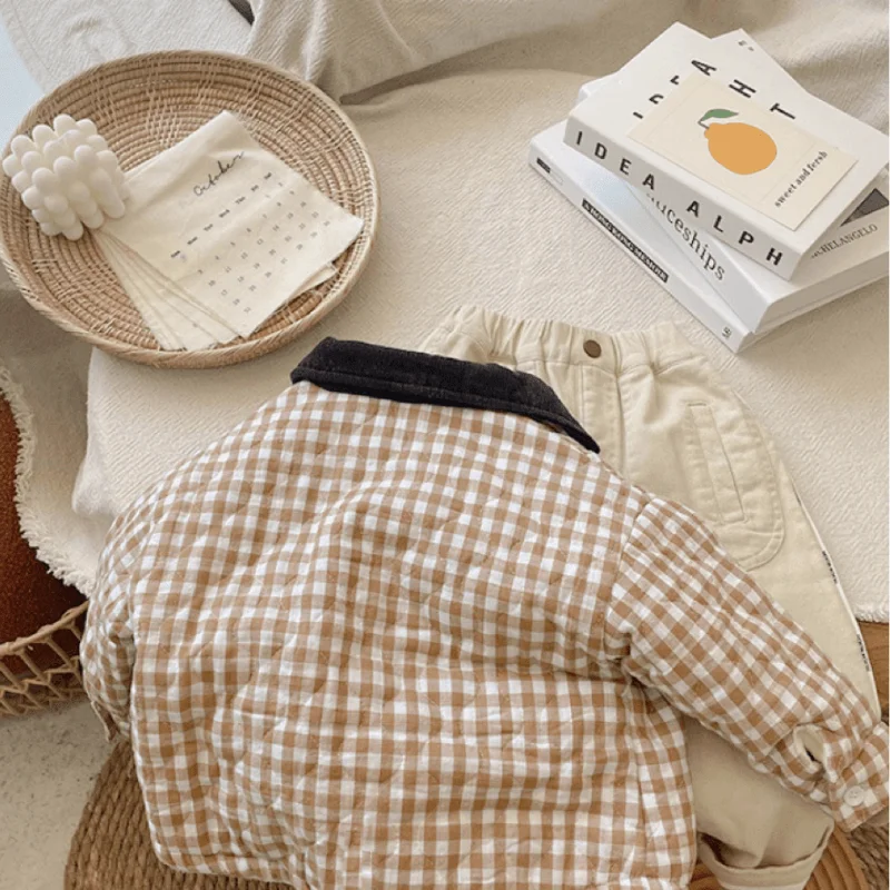 Fashion Baby Boy Girls Cotton Padded Jacket Infant Toddler Child Thick Plaid Coat Spring Autumn Winter Outwear Baby Clothes 1-5Y