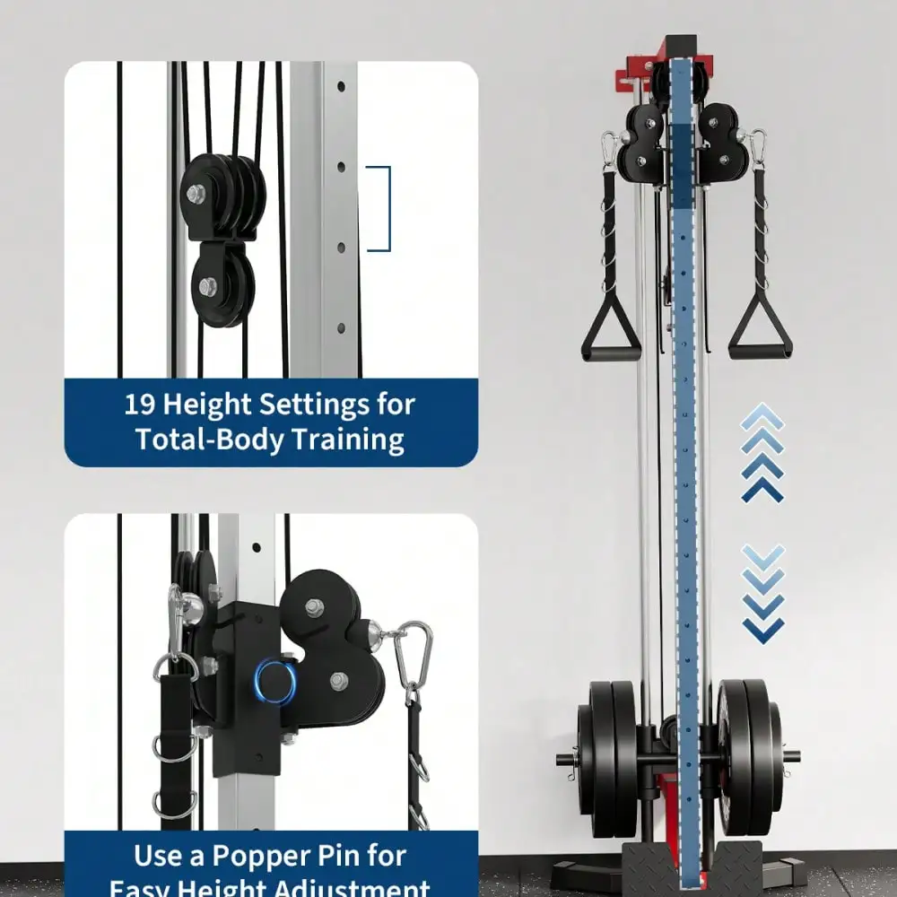 Soonbuy Wall Mount Cable Machine For Home Gym, 19-Position Dual Pulley Cable Crossover LAT Pulldown System 400LB Capacity Space Saving Fitness Equipment