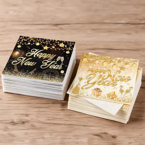 20/40pcs Black Golden New Year's Eve Party Napkins Happy New Year Napkins New Year's Eve Countdown Napkin 2027 New year supplies