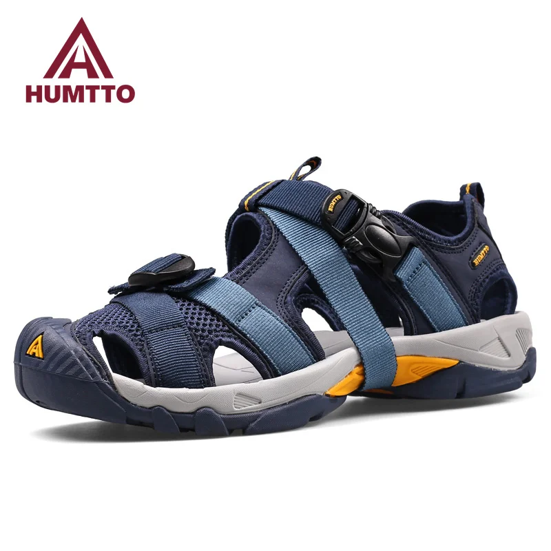 HUMTTO Flat Sandals Man Summer Luxury Designer Casual Shoes for Men Brand Breathable Quick Dry Outdoor Beach Black Mens Sandals