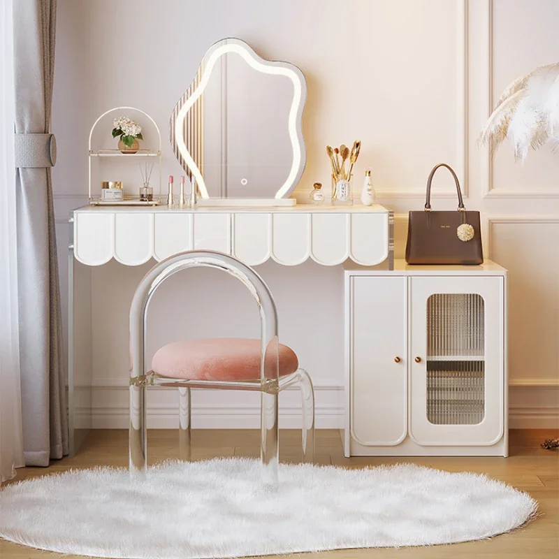 Girls Makeup Bedside Dressers Cabinets Storage Mirror White Modern Dressers Drawers Led Lights Table Tocador Home Furniture