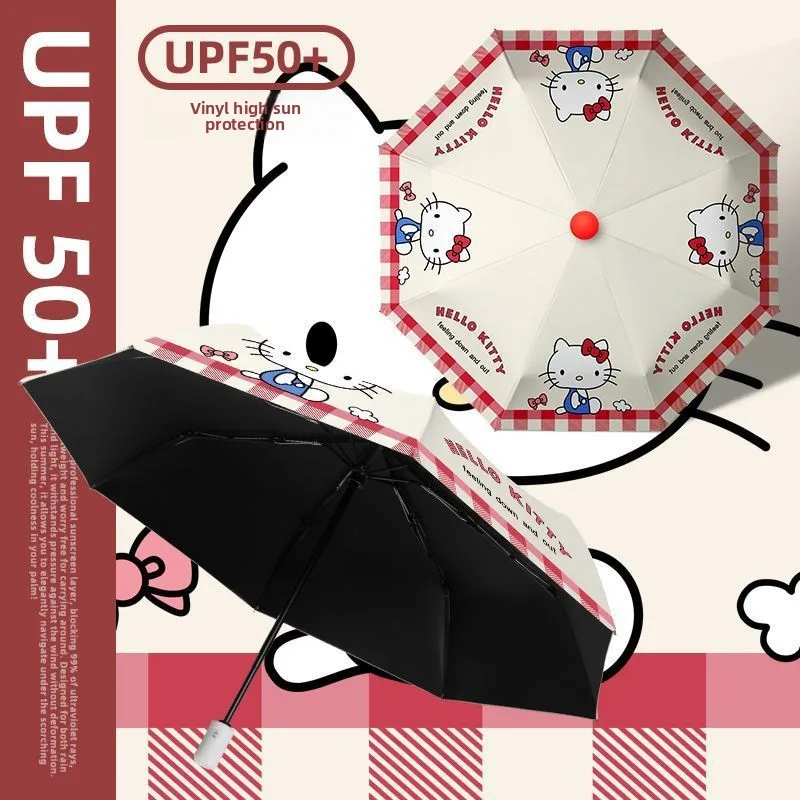 

Plaid Hello Kitty Automatic Umbrella - 3-Fold & 8-Rib UV Protection Black Coating Sunshade, Foldable Anti-Ultraviolet Umbrella