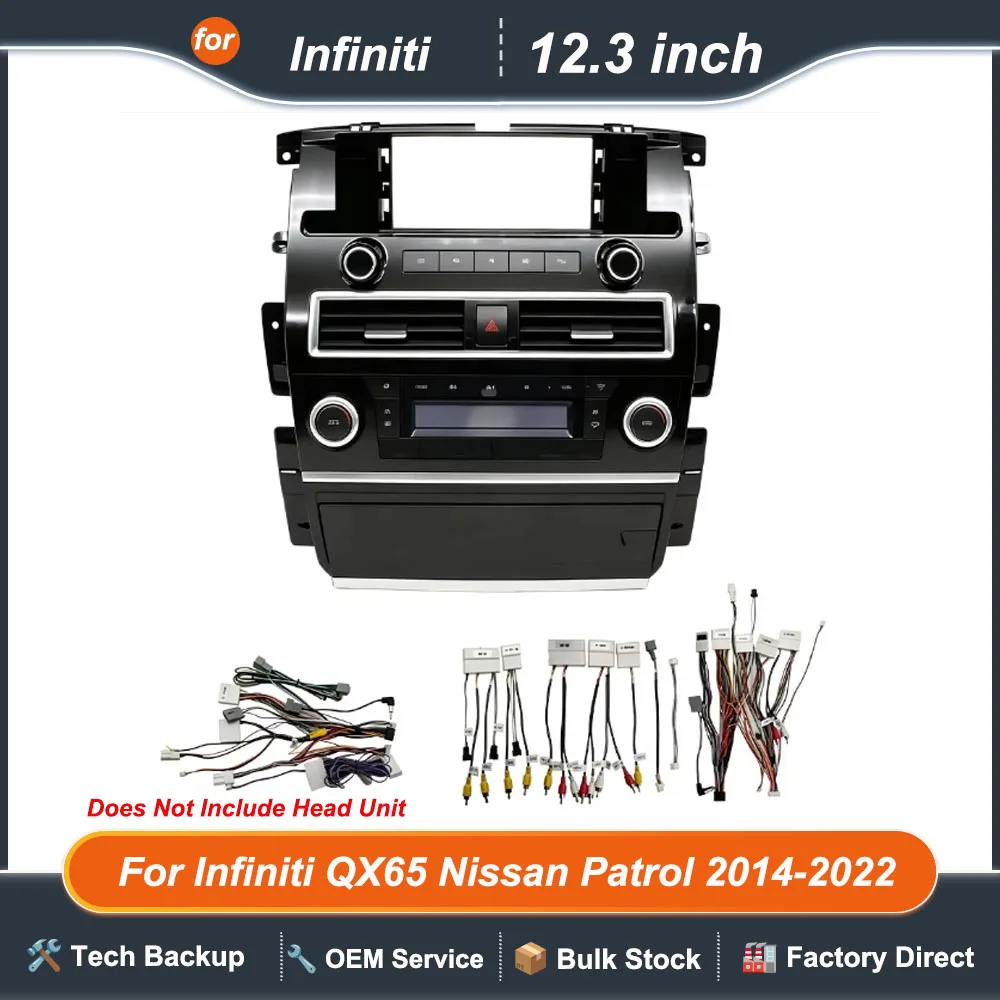For Infiniti QX65 Nissan Patrol 2014-2022 12.3 Inch Radio Fascia Dashboard Mounting Panel with Wiring Harness Kit