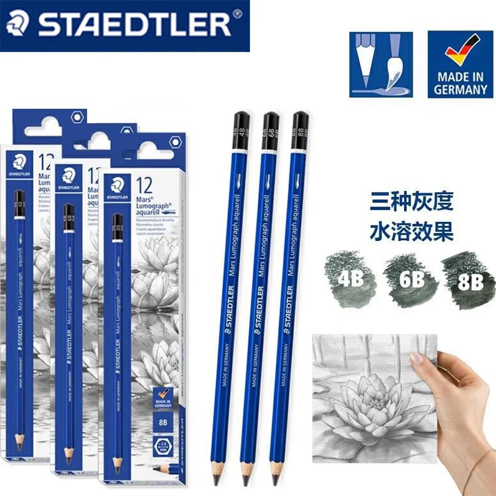 

12pcs Germany STAEDTLER Water Soluble Painting Pencil 100A Writing Drawing Sketch Pencil 4B/6B/8B Art Stationery Anime Pencil