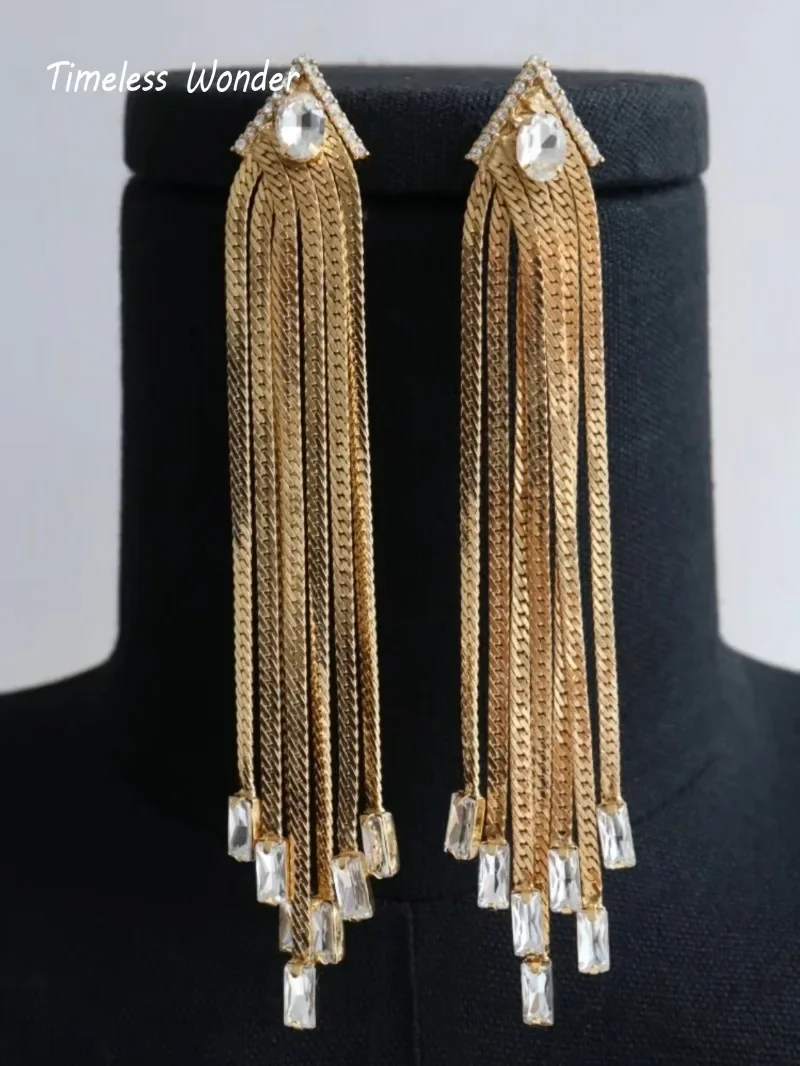 Timeless Wonder Zircon Geo Snake Chained Tassel Clip on Earrings for Women Designer Jewelry Gift Party Trendy Mix Rare Gift 3289