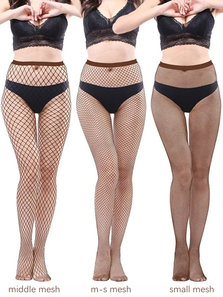 

New Color Coffee Fishnet Pantyhose Women Sexy Hollow Out Stockings Exotic Slimming Nylon Elastic Long Socks Gothic Lolita Tights