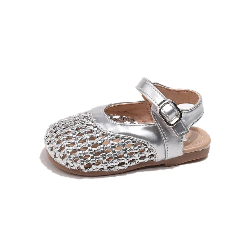 

Temperament Girl Sandals 2025Summer New Kid Princess Shoe Retro Weaving Girl Shoe Hollow Mary Jane Sandals Comfort Leather Shoes