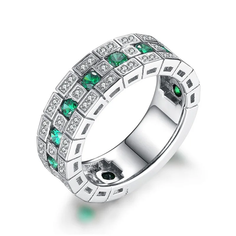 925 Sterling Silver Luxury Green CZ Wedding Bands Female Rings Simple and Elegant Lady Accessories Party Ring Jewelry Gifts