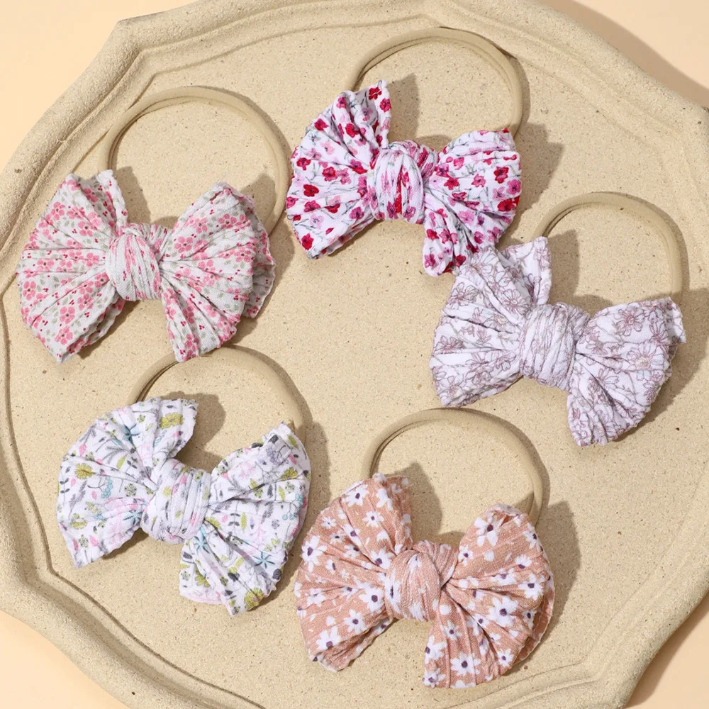 

Wholesale 3.1 Inch 13Pcs/Lot Sweet Printed Nylon Bow Hairband Baby Girls Hair Roap Bowknot Headbands Kids Hair Accessories