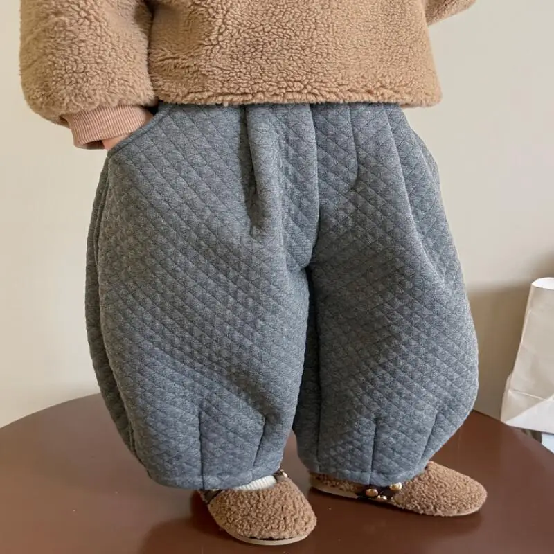

Теплые штаны для девочек, осенне-зимние однотонные брюки, широкие брюки с эластичной резинкой на талии, удобная детская одежда для детей 4-8 лет