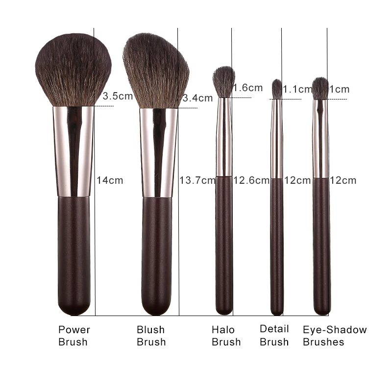 5pcs makeup brush set with storage case new style small goat hair matte black wooden handle double-end portable makeup brush