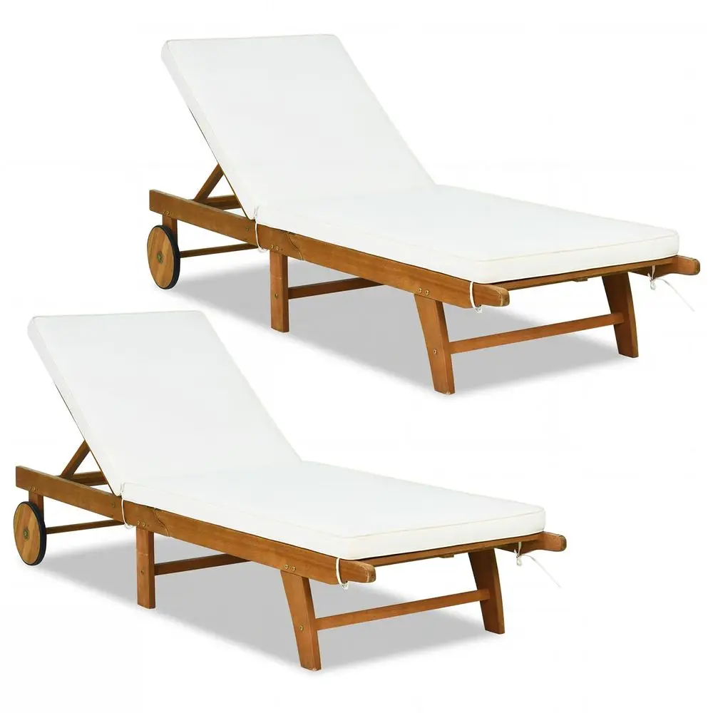 

Folding Lounge Chairs Outdoor Set of 2, Patio Eucalyptus Wood Chaise Lounge with 5Level Adjustable Backrest amp Cushions, Porta
