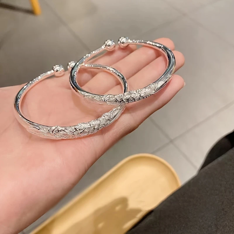 OUYADI Fashion 999 Sterling Silver Cloud Open Traditional Cuff Bangle For Ladies With Free Custom Engraving Premium Jewelry Gift