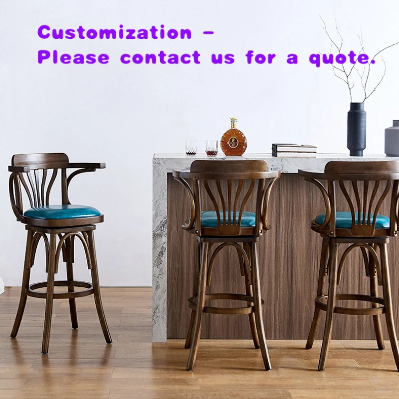 

custom.Luxury Design Restaurant Pub Retro Style Leather Hotel High Bar Chairs Solid Wood Bar Stool Chair