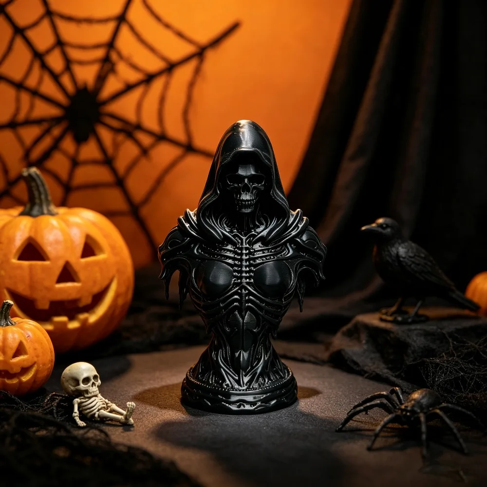Gothic Melt Female Grim Reaper Bust Statues 3D Printed Skeleton Figurine Halloween Desktop Ornaments Dark Style Home Decor Gifts