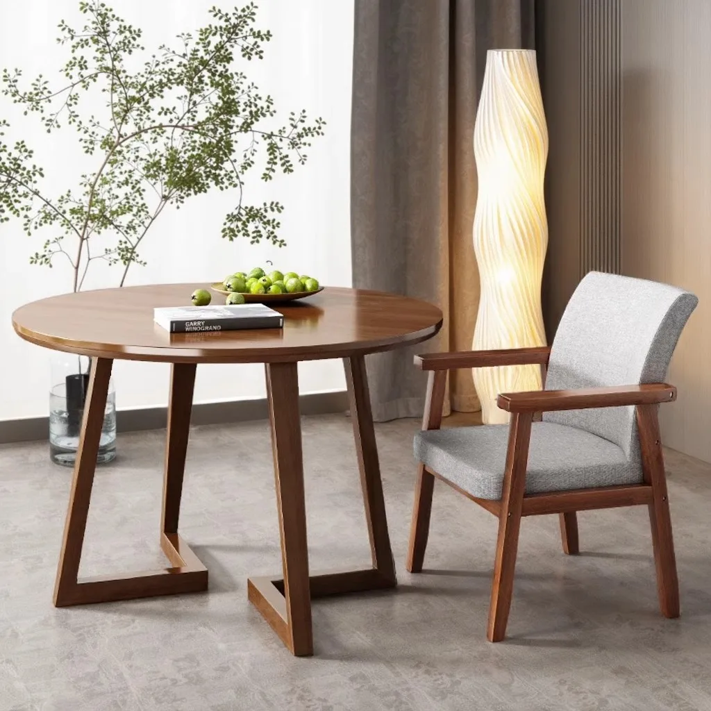 

Solid wood leg round table negotiation guest reception table dining table and chair group