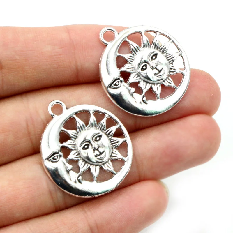 Antique Silver Plated Moon Sun Flower Charms for DIY