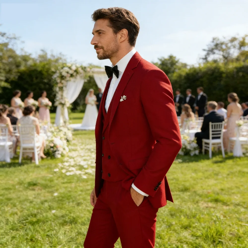 

Dark Green Slim Fit 3 Piece Men's Tuxedo Suits with Notched Lapel for Groom Wedding Business Man Clothing Jacket Pants Vest Set