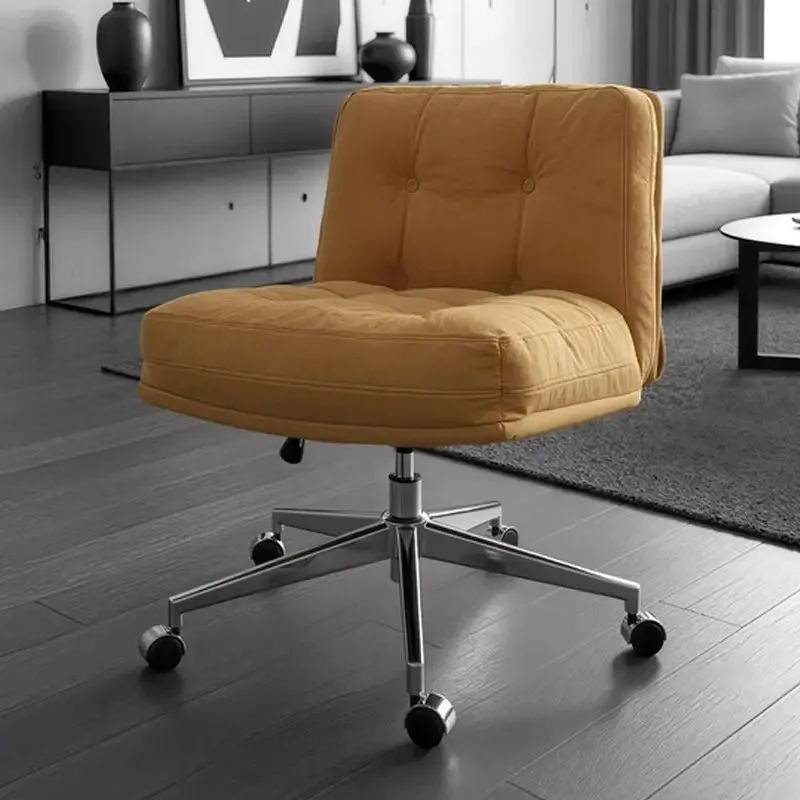 French Retro Velvet Armless Swivel Chair Tufted Cushion Adjustable Lift Chrome Four-Star Base Balcony Reading Lounge Chair