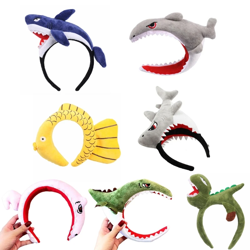 

Stuffed Shark Headband Crocodile Hairband Plush animal Dinosaur carp hair hoop cosplay Headdress headwear