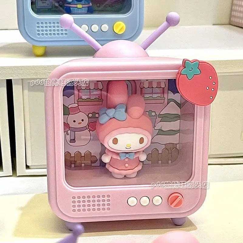 Hello Kitty Kawaii Sanrio caja ciega TV con diseño de luz nocturna pequeña dibujos animados lindo buen amigo niña corazón regalo de cumpleaños para niñas