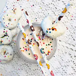 Doughnut Themed Paper Straws Donut Colors Pink Blue Yellow 25-100Pcs party wedding gift paper straw