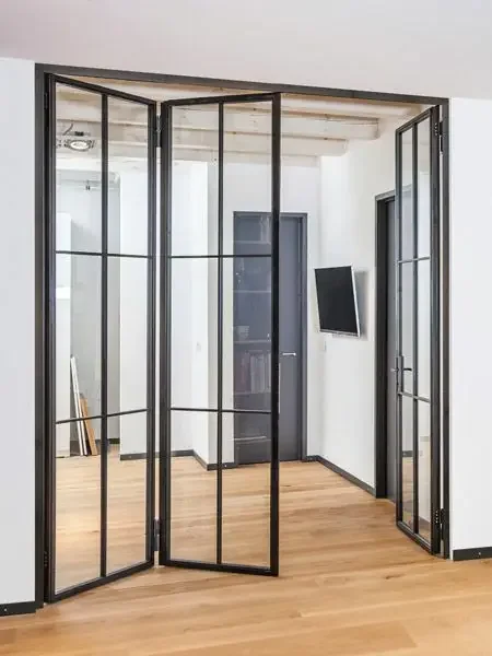 Porte pieghevoli con cornice in alluminio Rivestimento in polvere Porta da patio in vetro temperato Porta a fisarmonica bifold per interni impermeabili