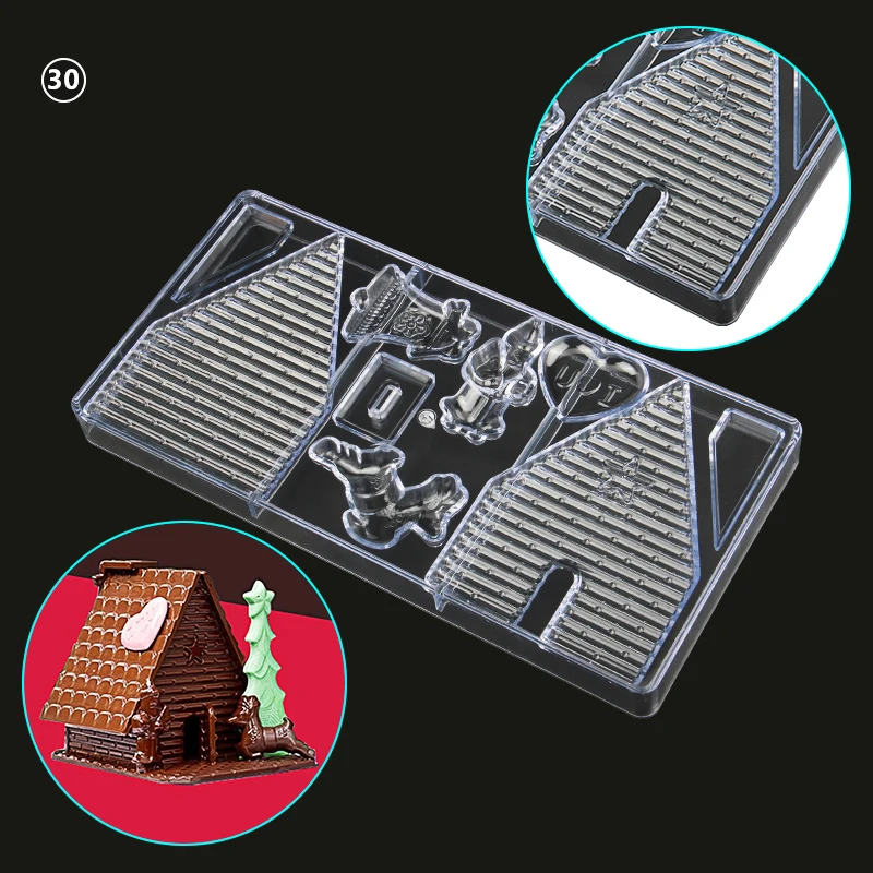 Plastic Christmas House Santa Elk Pattern Baking Chocolate Mold Sweet Candy Craft Icing Cube Tools CC0030