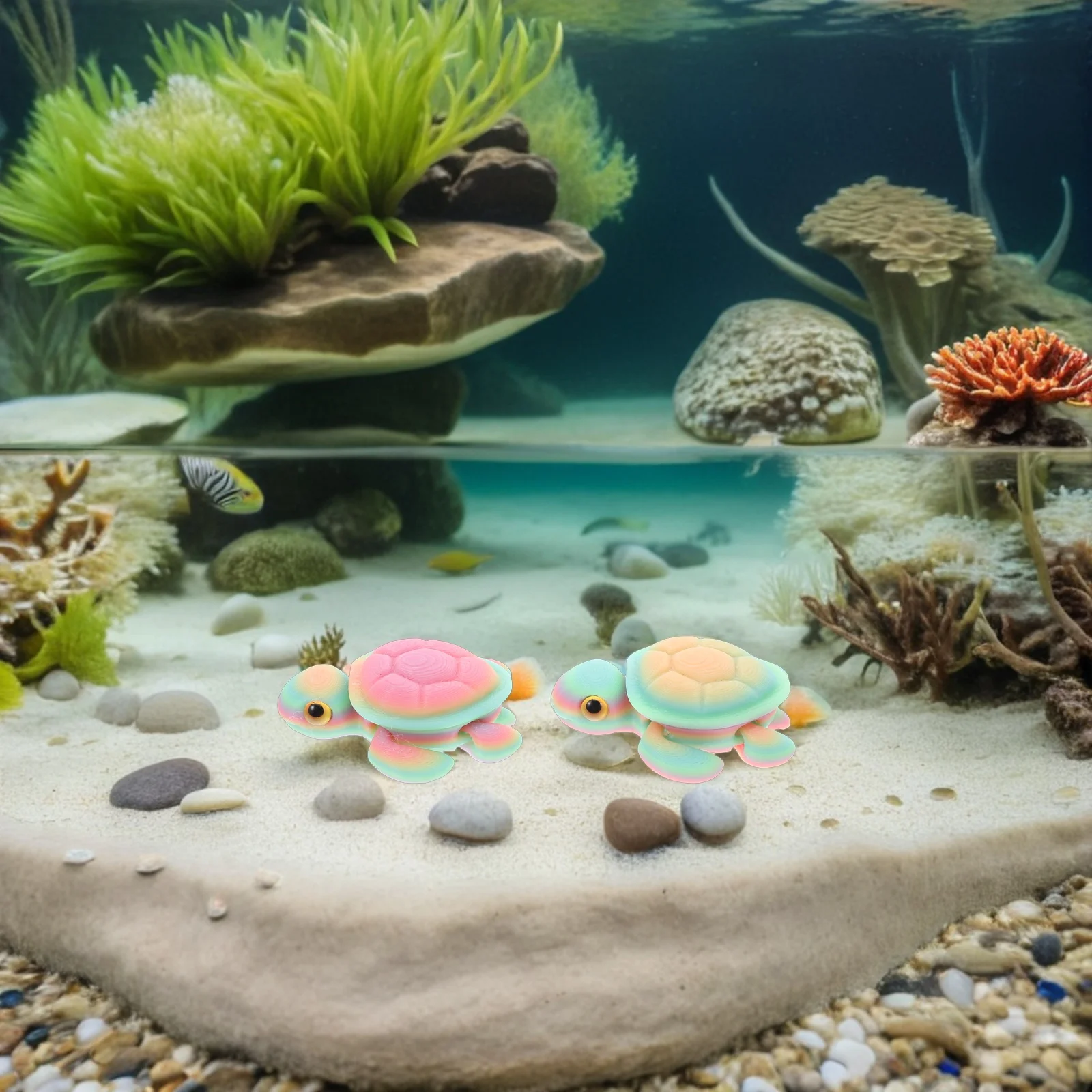 

3Pcs 3D Printed Glow in Dark Turtle Ornaments Movable Joints Realistic Fish Tank Decoration Miniature Ocean Landscape