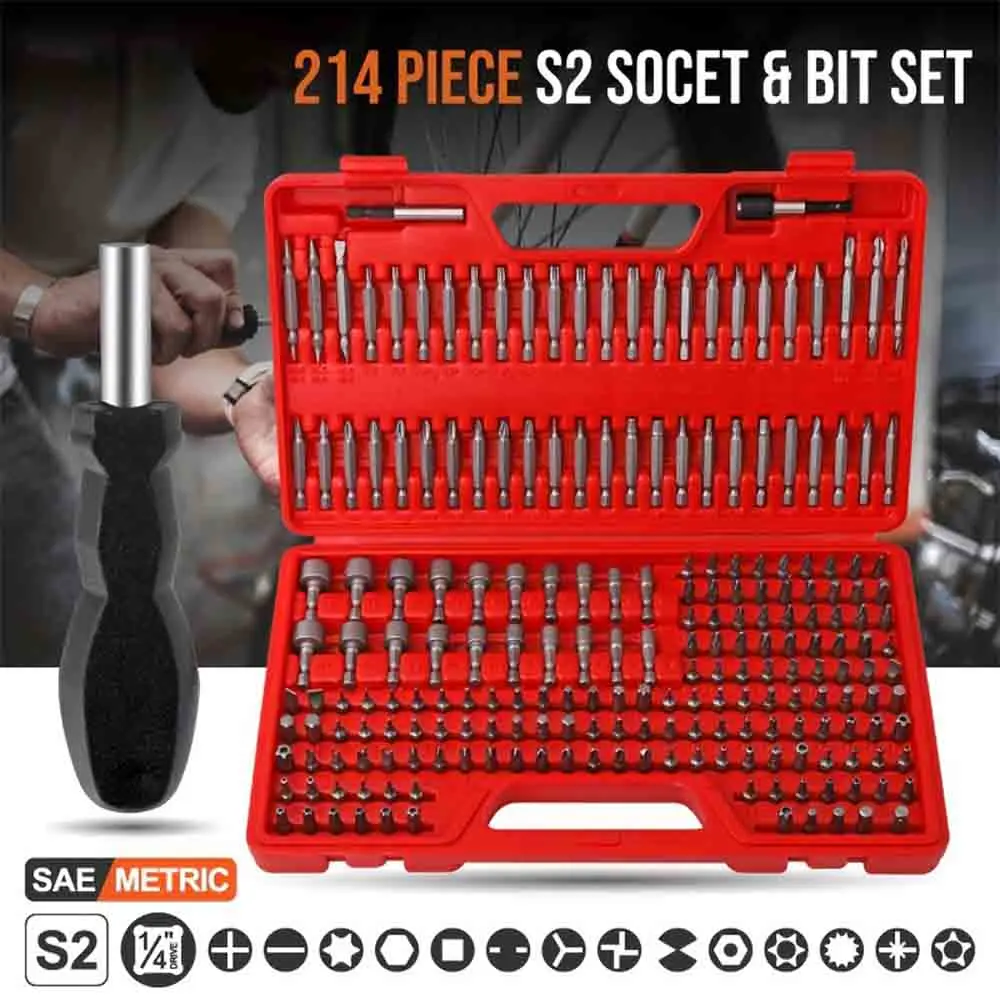 208/214 Safety batch head set S2/Cr-V steel SAE/ metric screwdriver set Cross slot hexagonal square head