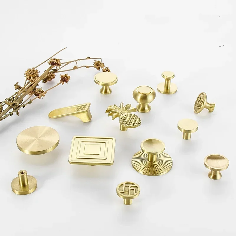Gold Solid Brass Pure Copper Cabinet Single Hole Handles Closet Wardrobes Drawer Pulls Kitchen Pulls Furniture Handle Hardware