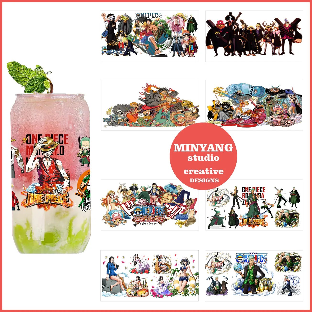 

Japanese anime character peel waterproof DIY Decals 3D transfers uvdtf crystal stickers 16oz uv dtf cup wraps for Libbey Glasses