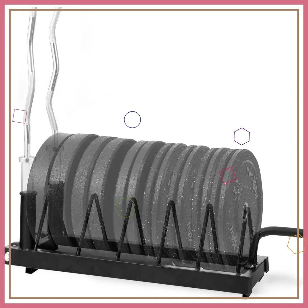 

6 Pegs & 4 Barbell Storage Racks, Wall Mounted Weight Plate Tree & Barbell Holder, Holds Up to 1190 LBS