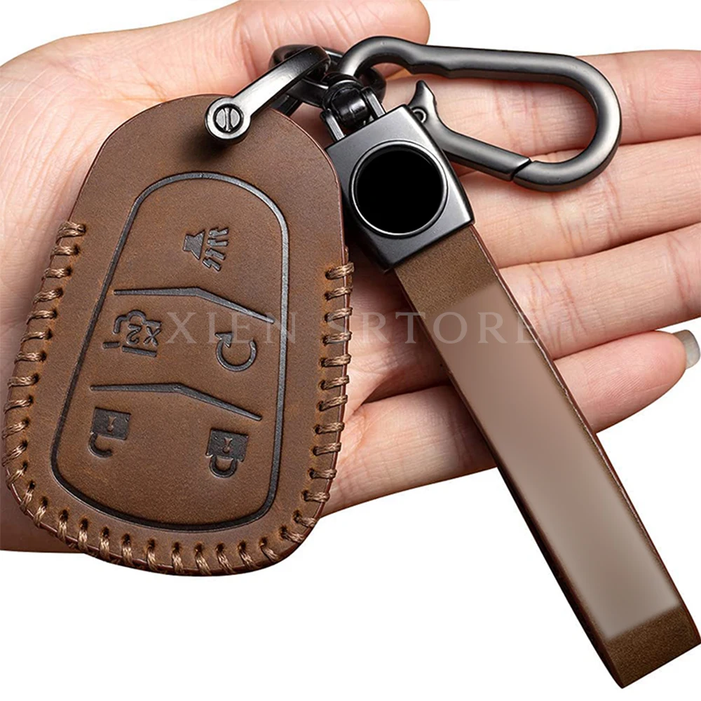 

Retro Leather Car Remote Smart Key Case Cover Fob Holder Shell Keychain For Cadillac CT6 ATS CTS XTS SRX XT5 Accessories Styling