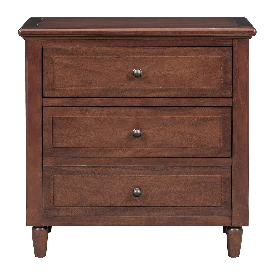 #Modern Wood Nightstand With 3 Drawers And Smooth Gliding Rails Eco-Friendly Bedside Cabinet With Metal Handle
