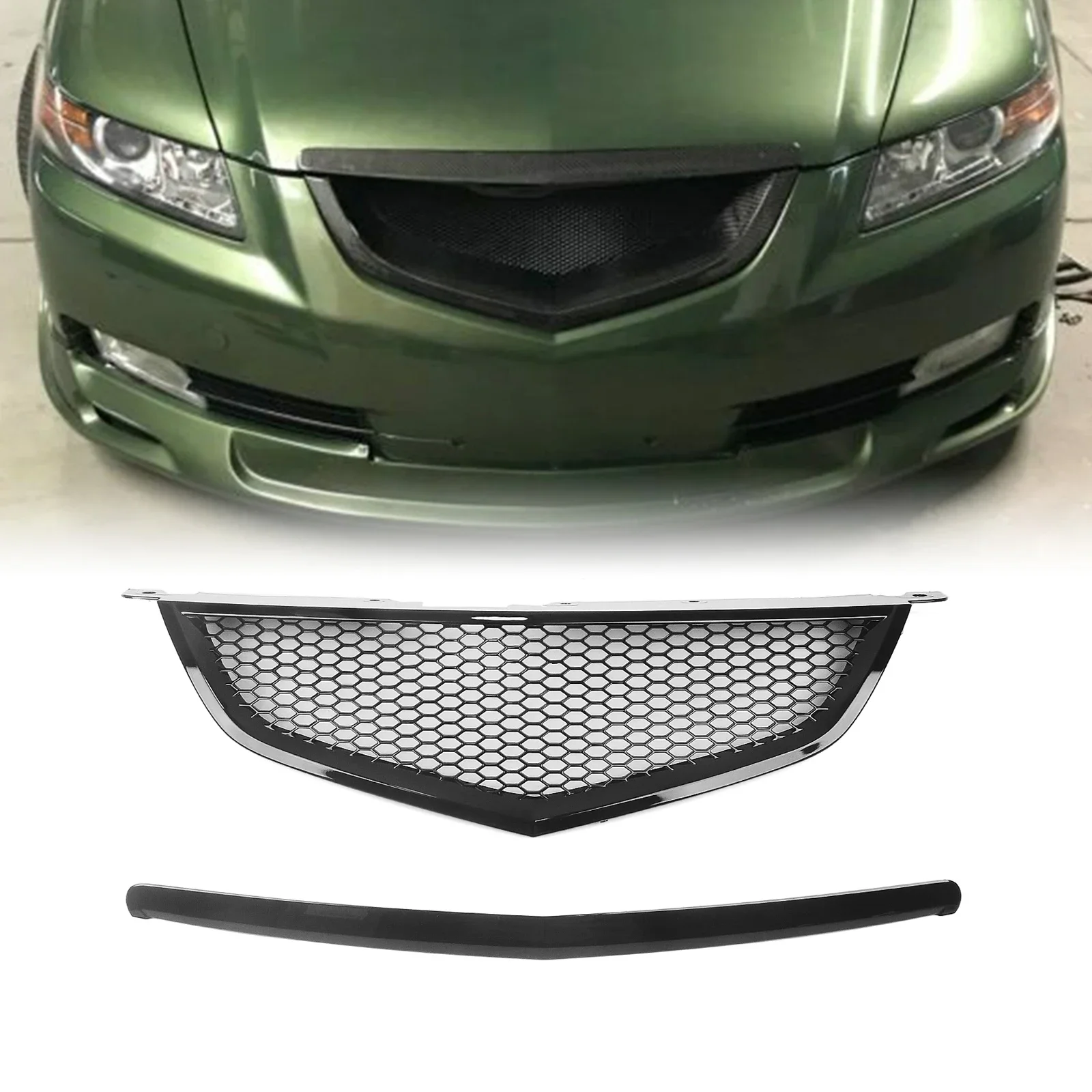 

New！ Front Grille Racing Grill For Acura TL 2004-2006 Carbon Fiber Look/Gloss/Matte Black Honeycomb Style Upper Bumper Hood Mesh