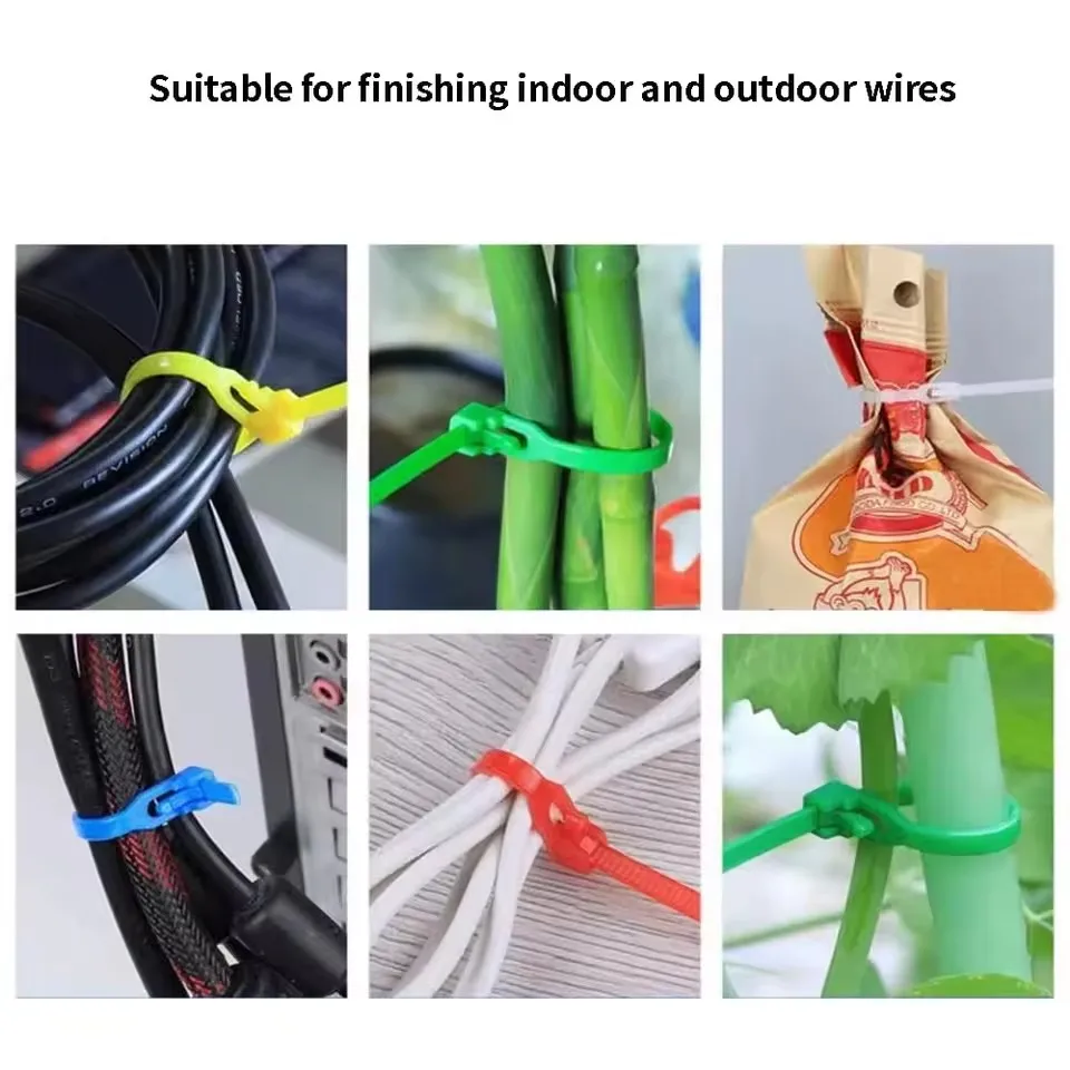 Cable Ties Cable Lock Loop Nylon Ties 100pcs Reusable Removable Recyclable Black White Plastic Wrap Straps Ties Slipknot Loose