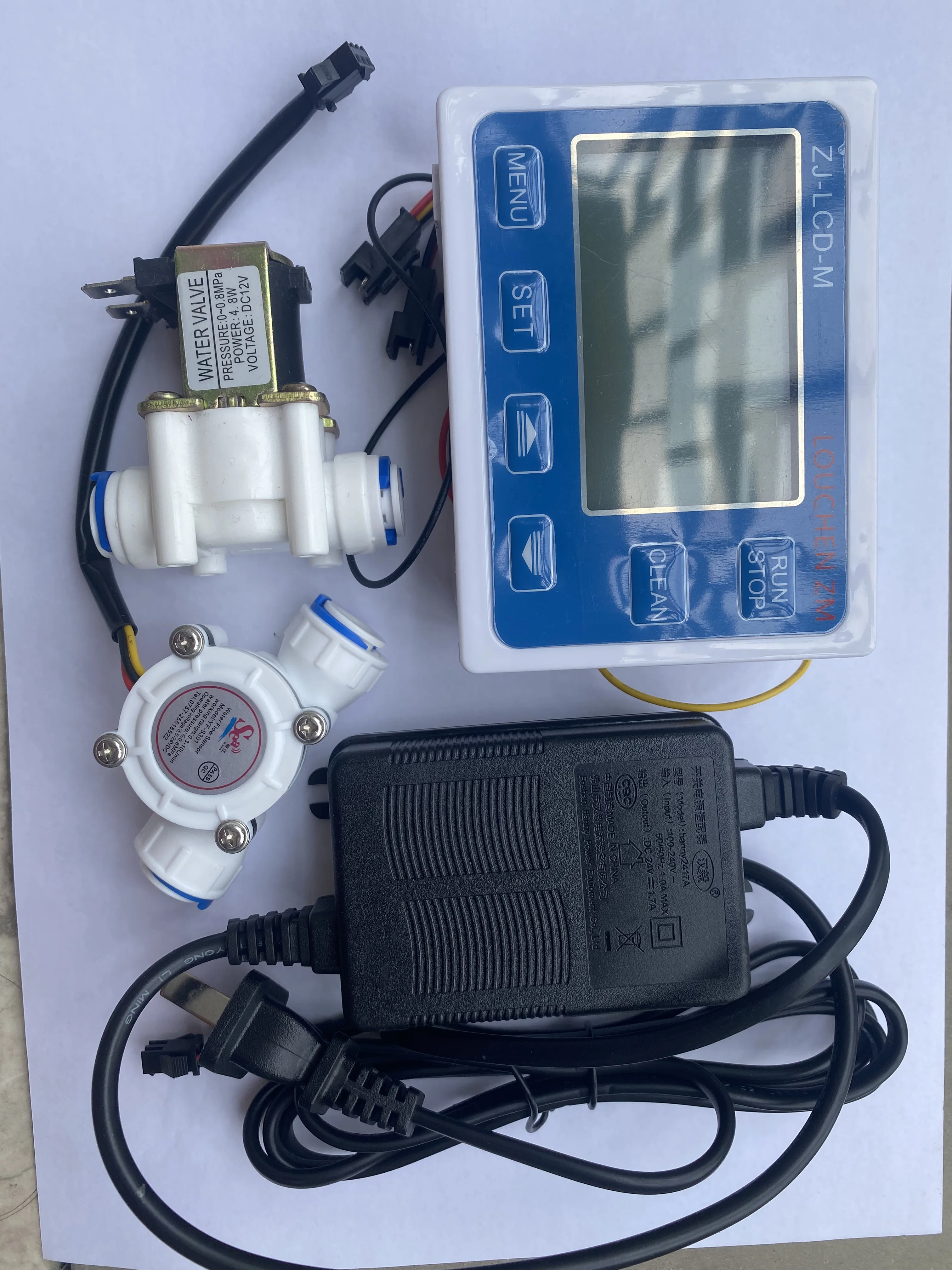 2024 Flow Sensor+ZJ-LCD-M Flow Meter Controller+Soleniod Valve + Power Charger LCD Display For Water Liquid Measurement 3/8 size