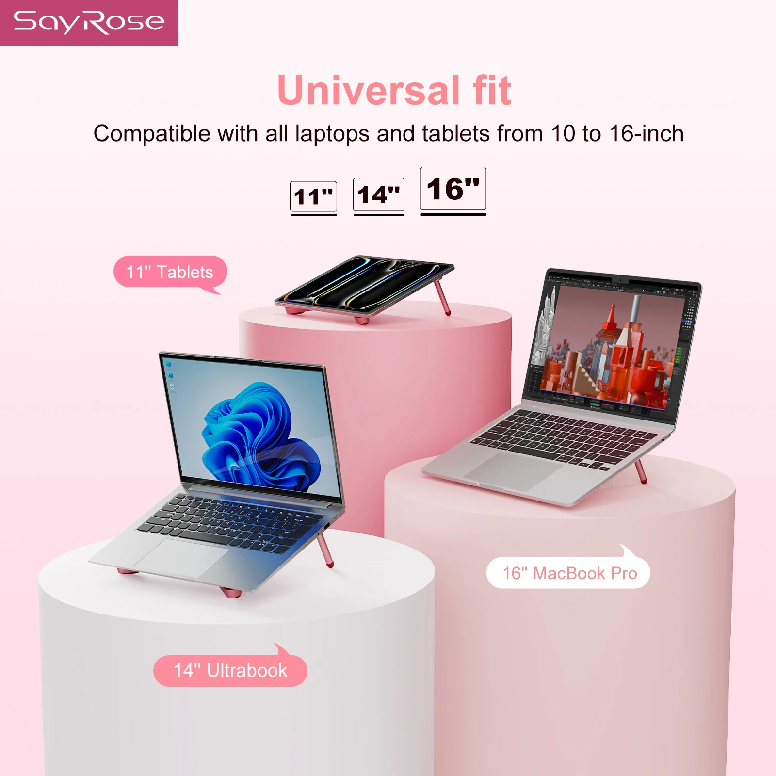 SayRose VZL1 Drone Style Portable Laptop Stand Aluminum Alloy Foldable Cooling Riser 20.58° Ergonomic Angled Laptop Holder For 10-16 Inch MacBook Tablet Pink Gift