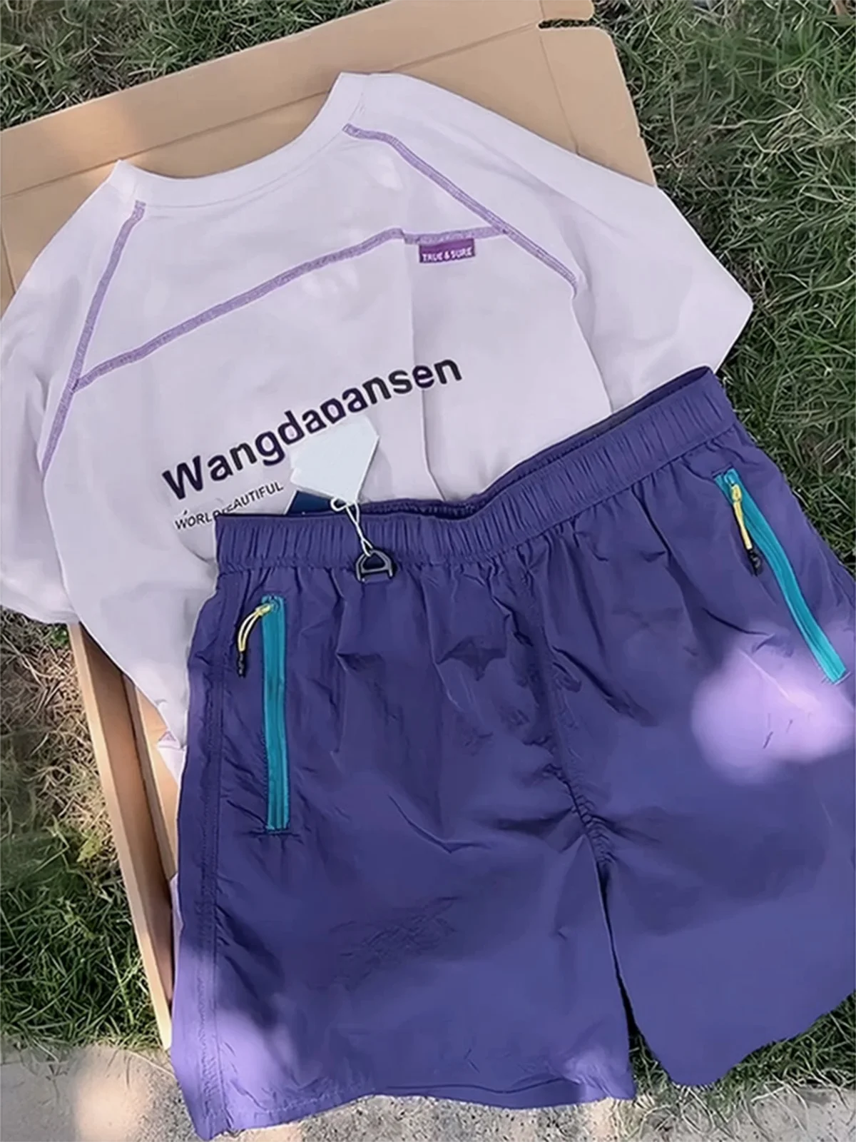 Quick Dry Ice Silk Zipper Shorts Men's Summer Thin Sun Protection Cool Feeling Mountain Dopaamine Outdoor Color Block Shorts