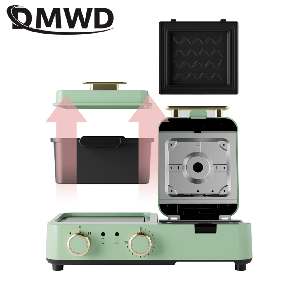 DMWD 4 in 1 Household Breakfast Machine 1.2L Electric Hotpot Boiling Pot Sandwich Maker Food Steamer Frying Pan Bread Toaster