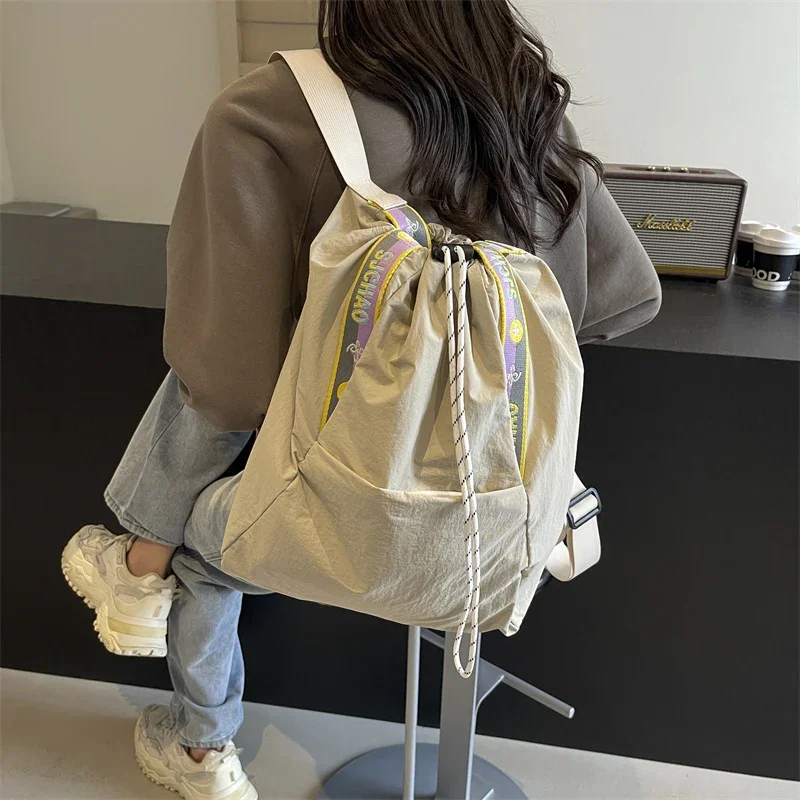 Bolso de hombro de nailon de gran capacidad para mujer, mochila informal con correa de hombro de colores sólidos, gran oferta, 2024