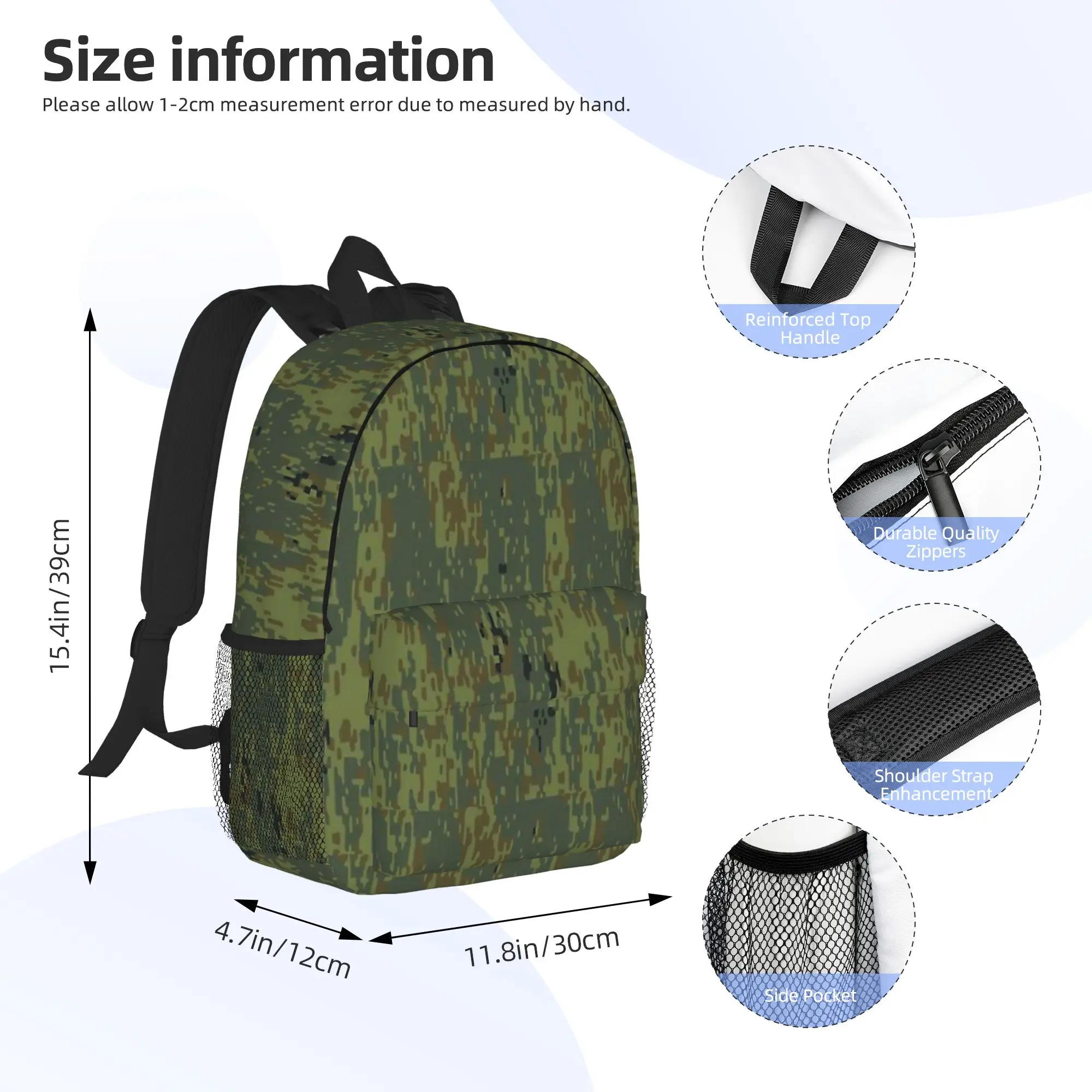 Russian Woodland Camouflage Backpack Hot Sale Daypack Large Capacity Boys Girls BookBag Shoulder Bags for Men Women School Bag