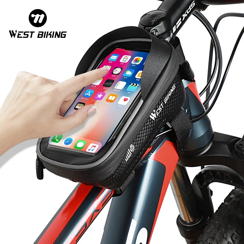 WEST BIKING Bicycle Bag High Quality EVA Waterproof Top Tube Bike Bag Touchscreen Cell Mobile Phone Bag 6.5 inch Phone Case