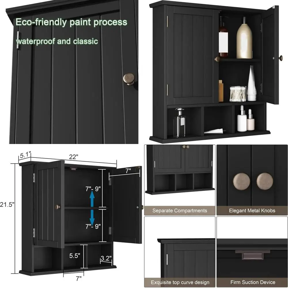 

Space-Saving 2-Door Wooden Cabinet with 3 Adjustable Shelves for Bathroom & Living Room, Black