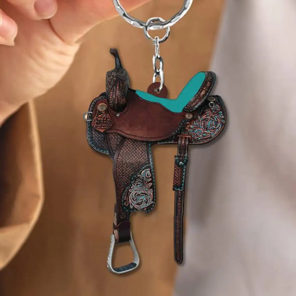 Key Chain Multifunctional Decorative Personalized Fashion Western Cowboy Saddle Acrylic Buckle Key Ring Pendant for Horses Lover