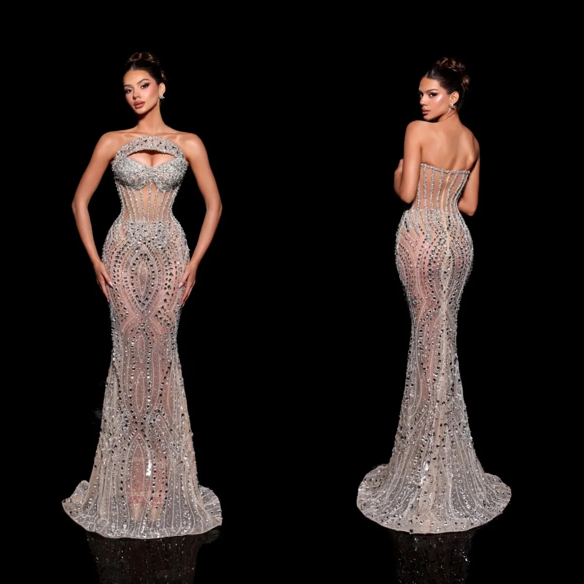 

Роскошные свадебные платья без бретелек, свадебные платья со стразами, прозрачные платья принцессы-русалки по индивидуальному заказу, Vestidos De Novia